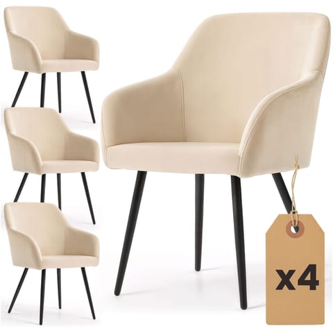 ⁨4x Welurowe krzesło tapicerowane gładkie Beżowe ESTELLE Czarne nogi⁩ w sklepie Wasserman.eu