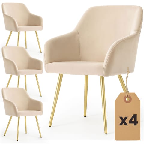 ⁨4x Welurowe krzesło tapicerowane gładkie Beżowe ESTELLE Złote nogi⁩ w sklepie Wasserman.eu