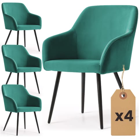 ⁨4x Welurowe krzesło tapicerowane gładkie Butelkowa Zieleń ESTELLE Czarne nogi⁩ w sklepie Wasserman.eu