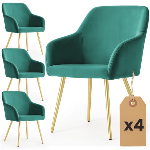 ⁨4x Welurowe krzesło tapicerowane gładkie Butelkowa Zieleń ESTELLE Złote nogi⁩ w sklepie Wasserman.eu
