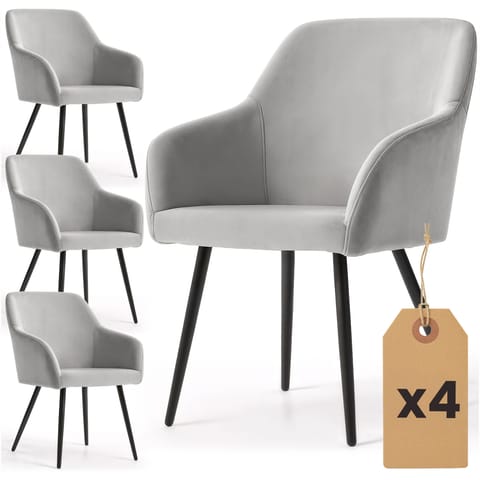 ⁨4x Welurowe krzesło tapicerowane gładkie Szare ESTELLE Czarne nogi⁩ w sklepie Wasserman.eu