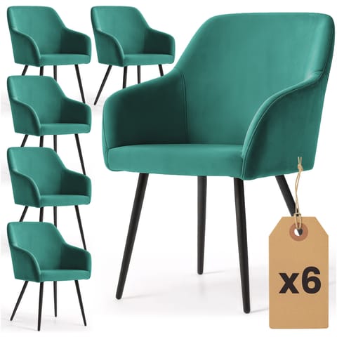 ⁨6x Welurowe krzesło tapicerowane gładkie Butelkowa Zieleń ESTELLE Czarne nogi⁩ w sklepie Wasserman.eu