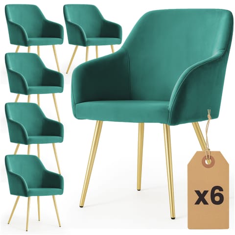 ⁨6x Welurowe krzesło tapicerowane gładkie Butelkowa Zieleń ESTELLE Złote nogi⁩ w sklepie Wasserman.eu