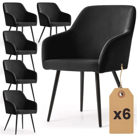 ⁨6x Welurowe krzesło tapicerowane gładkie Czarne ESTELLE Czarne nogi⁩ w sklepie Wasserman.eu