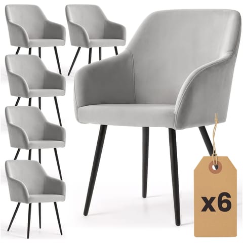 ⁨6x Welurowe krzesło tapicerowane gładkie Szare ESTELLE Czarne nogi⁩ w sklepie Wasserman.eu