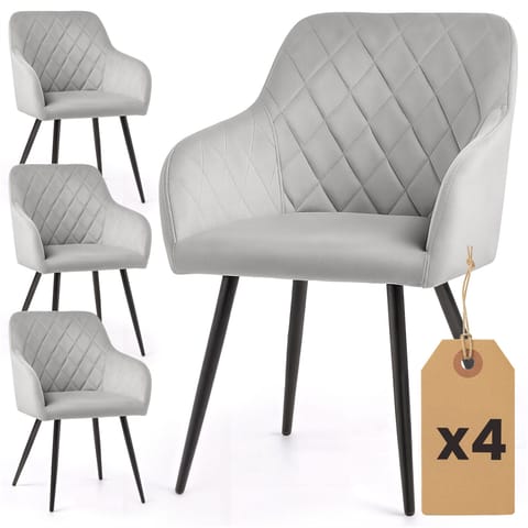 ⁨4x Welurowe krzesło tapicerowane pikowane w romby Szare VELTO Czarne nogi⁩ w sklepie Wasserman.eu