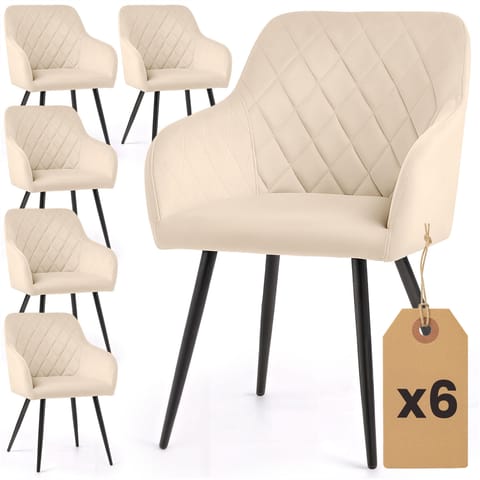 ⁨6x Welurowe krzesło tapicerowane pikowane w romby Beżowe VELTO Czarne nogi⁩ w sklepie Wasserman.eu