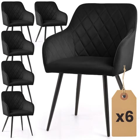 ⁨6x Welurowe krzesło tapicerowane pikowane w romby Czarne VELTO Czarne nogi⁩ w sklepie Wasserman.eu