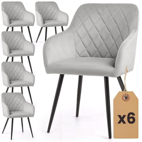 ⁨6x Welurowe krzesło tapicerowane pikowane w romby Szare VELTO Czarne nogi⁩ w sklepie Wasserman.eu