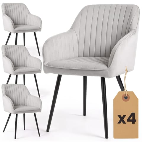⁨4x Welurowe krzesło tapicerowane z przeszyciami Szare FLORENCE Czarne nogi⁩ w sklepie Wasserman.eu