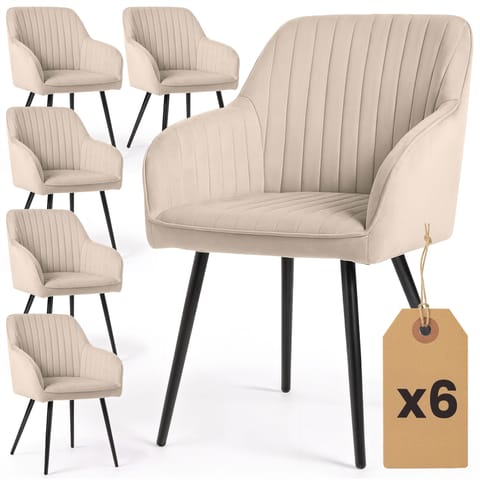 ⁨6x Welurowe krzesło tapicerowane z przeszyciami Beżowe FLORENCE Czarne nogi⁩ w sklepie Wasserman.eu