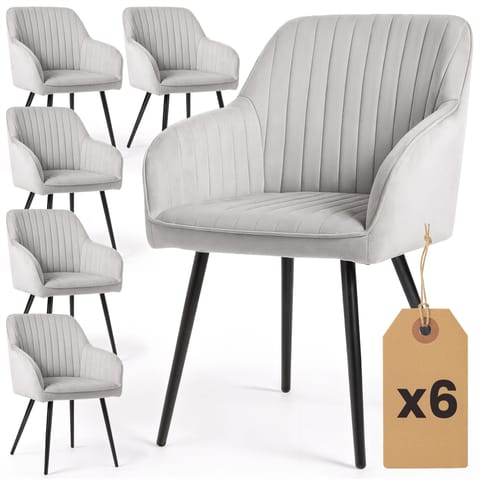 ⁨6x Welurowe krzesło tapicerowane z przeszyciami Szare FLORENCE Czarne nogi⁩ w sklepie Wasserman.eu