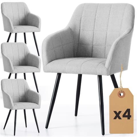 ⁨4x Krzesło tapicerowane z przeszyciami kwadratowymi Jasny Szary LUXANO Czarne nogi tkanina Lumos⁩ w sklepie Wasserman.eu