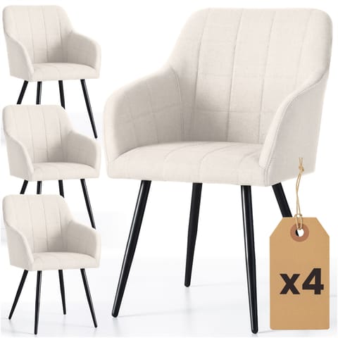 ⁨4x Krzesło tapicerowane z przeszyciami kwadratowymi Kremowe LUXANO Czarne nogi tkanina Lumos⁩ w sklepie Wasserman.eu