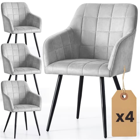 ⁨4x Krzesło tapicerowane z przeszyciami kwadratowymi Szare LUXANO Czarne nogi⁩ w sklepie Wasserman.eu