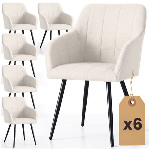 ⁨6x Krzesło tapicerowane z przeszyciami kwadratowymi Kremowe LUXANO Czarne nogi tkanina Lumos⁩ w sklepie Wasserman.eu
