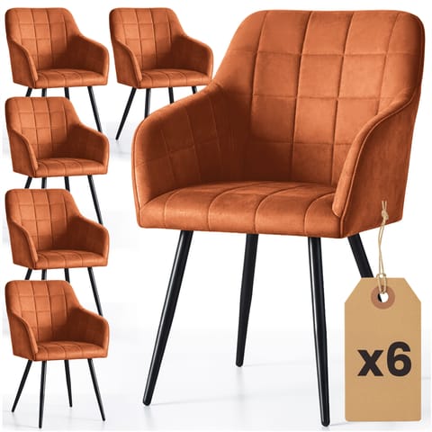 ⁨6x Krzesło tapicerowane z przeszyciami kwadratowymi Miedziane LUXANO Czarne nogi⁩ w sklepie Wasserman.eu