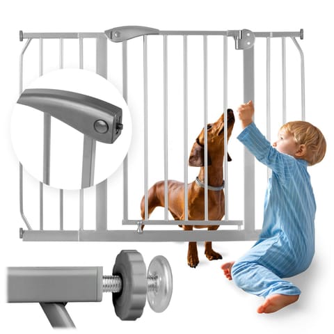 ⁨Barierka bramka zabezpieczająca szara Nukido 718301⁩ w sklepie Wasserman.eu