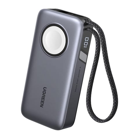 ⁨Powerbank 10000mAh Ugreen PB527, 30W, wbudowany kabel USB-C oraz ładowarka magnetyczna do Apple Watch (szary)⁩ w sklepie Wasserman.eu