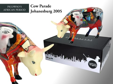 ⁨CowParade Picowso's African period, Johanesburg 2005, autor: Annalie Dempsey⁩ w sklepie Wasserman.eu