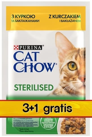 ⁨Purina Cat Chow Sterilised Kurczak saszetki 3+1 GRATIS 4x85g⁩ w sklepie Wasserman.eu