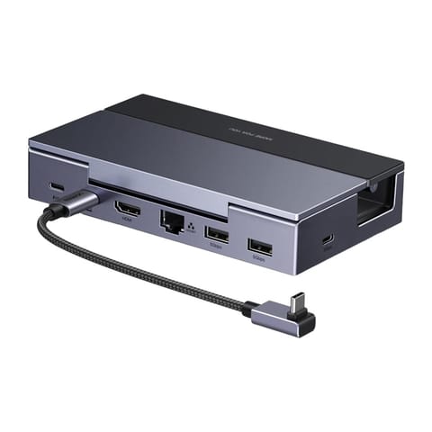 ⁨Stacja dokująca Ugreen CM800 6w1, do konsol przenośnych Steam Deck / Asus ROG Ally, USB-C do HDMI 4K 120Hz, 2x USB, USB-C, RJ45 (szara)⁩ w sklepie Wasserman.eu
