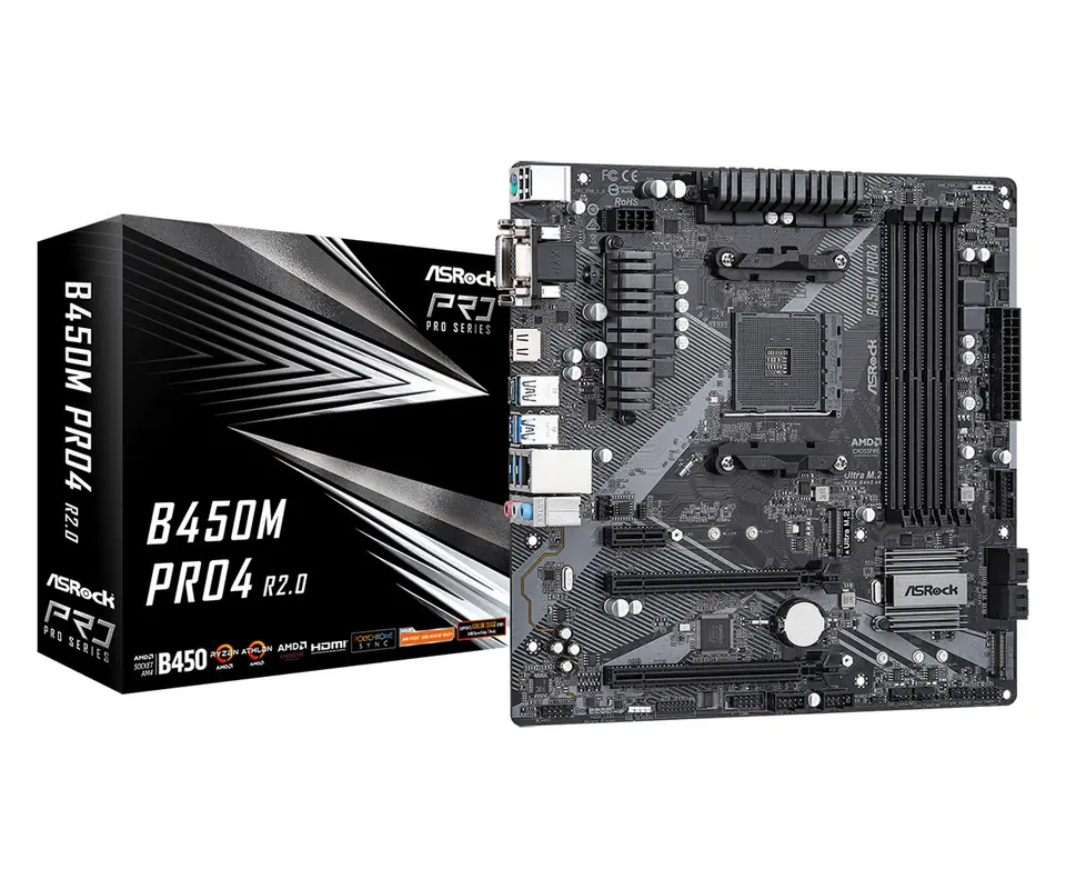 ⁨Asrock B450M Pro4 R2.0 AMD B450 Socket AM4 micro ATX⁩ at Wasserman.eu