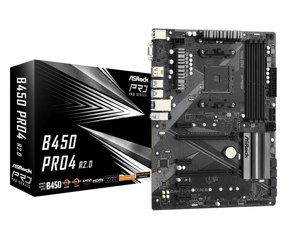 Asrock B450 Pro4 R2.0 Socket AM4 ATX AMD B450 at Wasserman.eu
