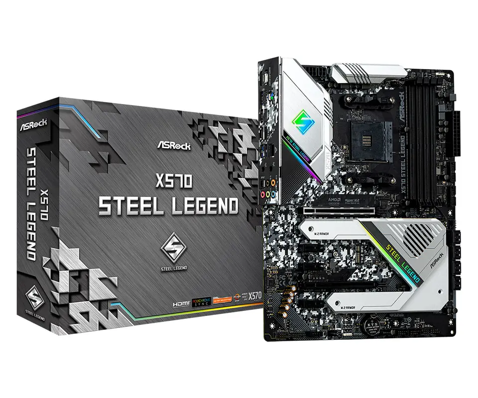 ⁨Płyta główna Asrock X570 Steel Legend 90-MXBAR0-A0UAYZ (AM4; 4x DDR4 DIMM; ATX; Quad CrossFireX)⁩ w sklepie Wasserman.eu