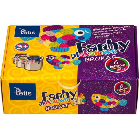 ⁨Farby plakatowe brokatowe 20ml. 6 kolorów KF003-A TETIS⁩ w sklepie Wasserman.eu