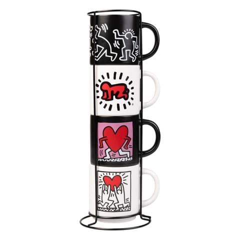 ⁨Keith Haring - Zestaw kubków ceramicznych ze stojakiem 300 ml 4 szt.⁩ w sklepie Wasserman.eu