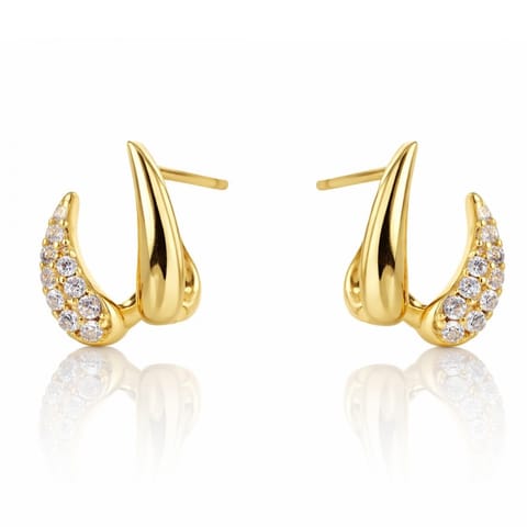 ⁨Kolczyki ze stali szlachetnej pozłacane 14k złotem, sztyft, cyrkonie KST1986⁩ w sklepie Wasserman.eu