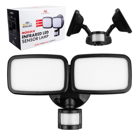 ⁨Ścienna lampa LED Maclean, z czujnikiem PIR, 20W, 1500lm, IP65, neutral white 4000K, czarna, MCE524 B⁩ w sklepie Wasserman.eu