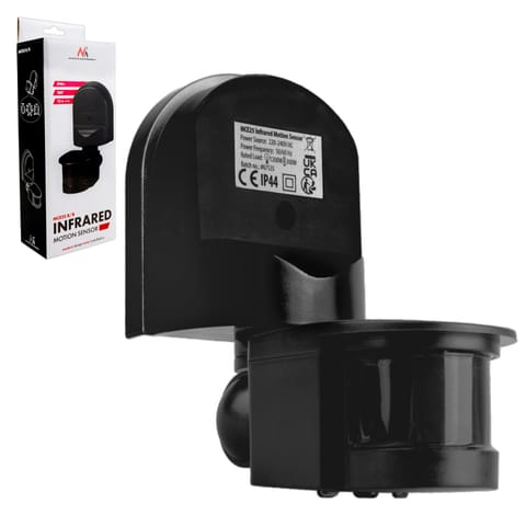 ⁨Ścienny czujnik ruchu i zmierzchu Maclean, 180°, max. 1200W, czarny z czarną przesłoną, MCE25 B/B⁩ w sklepie Wasserman.eu