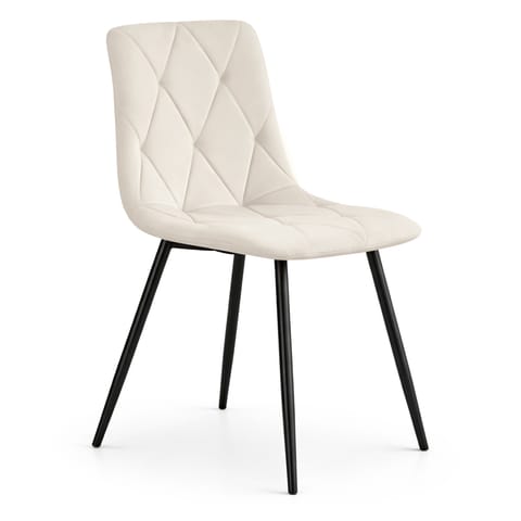 ⁨Welurowe krzesło tapicerowane pikowane Beżowe MILO Czarne nogi⁩ w sklepie Wasserman.eu