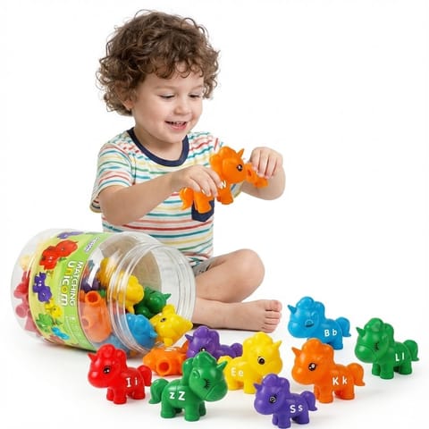 ⁨WOOPIE Figurki Montessori Zestaw Edukacyjny Jednorożce do Składania "Dopasuj Literki" 13 el.⁩ w sklepie Wasserman.eu