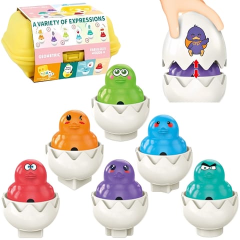 ⁨WOOPIE Układanka Sorter Montessori Dopasuj Kształty Zabawne Kurczaczki Jajka 6szt⁩ w sklepie Wasserman.eu