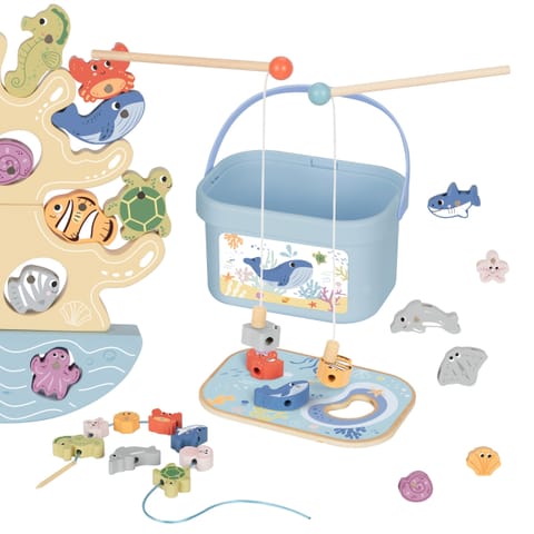 ⁨TOOKY TOY Drewniany Zestaw Morskich Zabawek Wieża Balansująca Łowienie Ryb Figurki 23 Elementy⁩ w sklepie Wasserman.eu