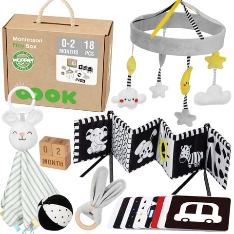 ⁨WOOPIE GREEN Box Pudełko XXL Montessori Edukacyjne 7w1 Sensoryczne 0-2 Miesiące 18el. FSC⁩ w sklepie Wasserman.eu