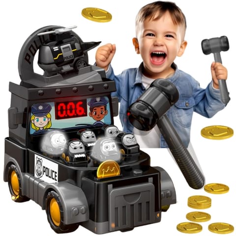 ⁨WOOPIE Gra Zręcznościowa Uderz Młotkiem Wbijak Wóz Policyjny z Akcesoriami⁩ w sklepie Wasserman.eu