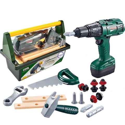 ⁨WOOPIE Duża Skrzynka z Narzędziami dla Dzieci Zestaw Majsterkowicza Wkrętarko-Wiertarka 15 el.⁩ w sklepie Wasserman.eu