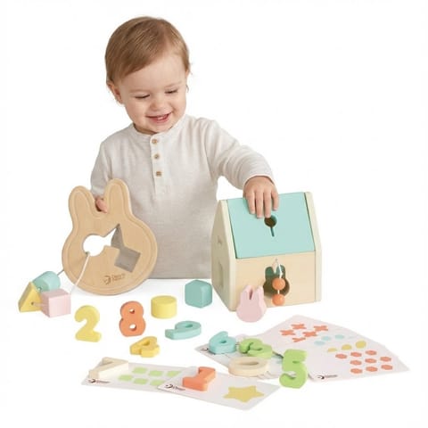 ⁨CLASSIC WORLD Pastelowy Zestaw dla Niemowląt Box Pierwsze Zabawki do Nauki od 12 do 18 miesiąca⁩ w sklepie Wasserman.eu