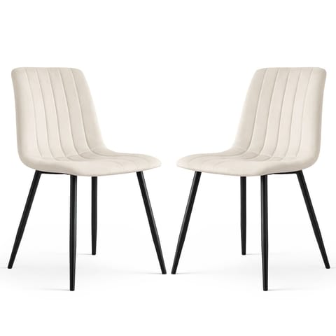 ⁨2x Welurowe krzesło tapicerowane pikowane Beżowe LIVO Czarne nogi⁩ w sklepie Wasserman.eu