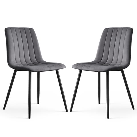 ⁨2x Welurowe krzesło tapicerowane pikowane Ciemny Grafit LIVO Czarne nogi⁩ w sklepie Wasserman.eu