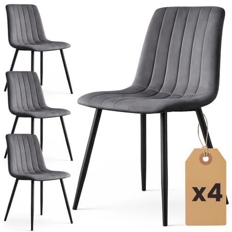 ⁨4x Welurowe krzesło tapicerowane pikowane Ciemny Grafit LIVO Czarne nogi⁩ w sklepie Wasserman.eu