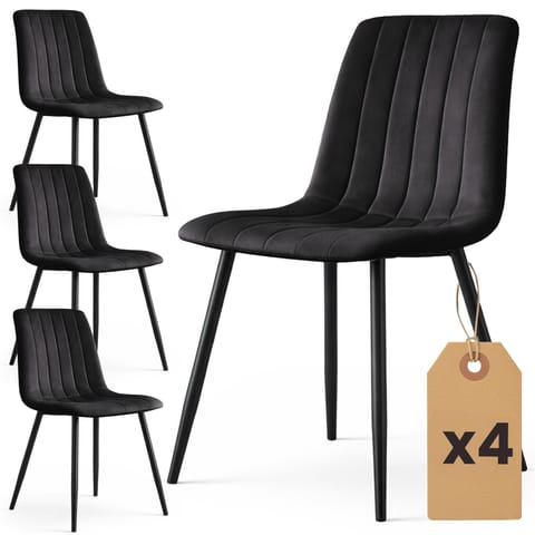 ⁨4x Welurowe krzesło tapicerowane pikowane Czarne LIVO Czarne nogi⁩ w sklepie Wasserman.eu