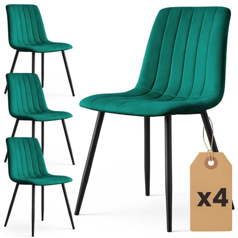 ⁨4x Welurowe krzesło tapicerowane pikowane Butelkowa Zieleń LIVO Czarne nogi⁩ w sklepie Wasserman.eu