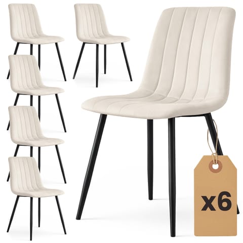 ⁨6x Welurowe krzesło tapicerowane pikowane Beżowe LIVO Czarne nogi⁩ w sklepie Wasserman.eu