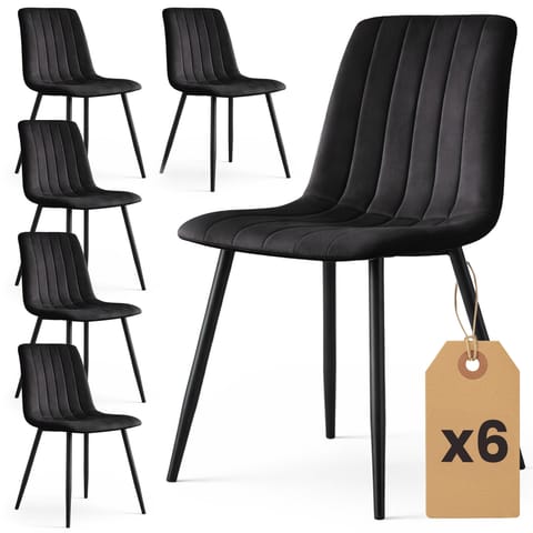 ⁨6x Welurowe krzesło tapicerowane pikowane Czarne LIVO Czarne nogi⁩ w sklepie Wasserman.eu