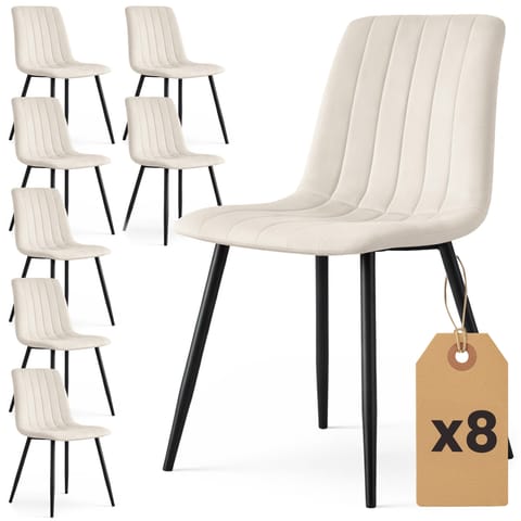 ⁨8x Welurowe krzesło tapicerowane pikowane Beżowe LIVO Czarne nogi⁩ w sklepie Wasserman.eu